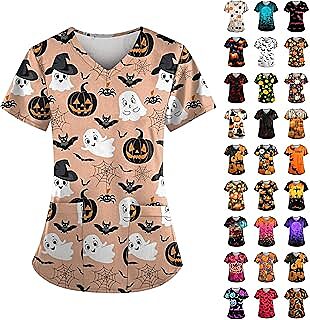 Scrub Tops Mujeres Halloween Estampado 2025 Scrub Tops Mujeres Halloween Estampado 2025