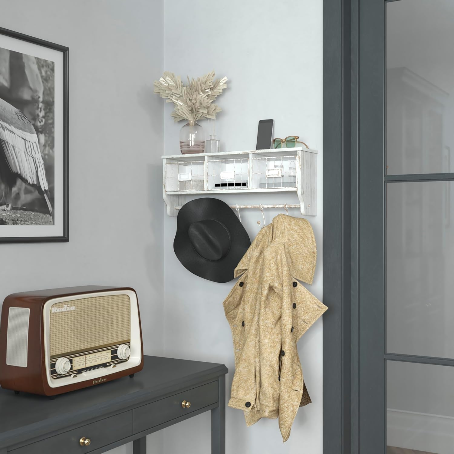 Flash Furniture Daly Wall Mounted Solid Pine Storage Rack
