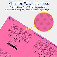AVERY Bright Pink Square Labels, 2-3/4 in, Print-to-the-Edge, Sure Feed