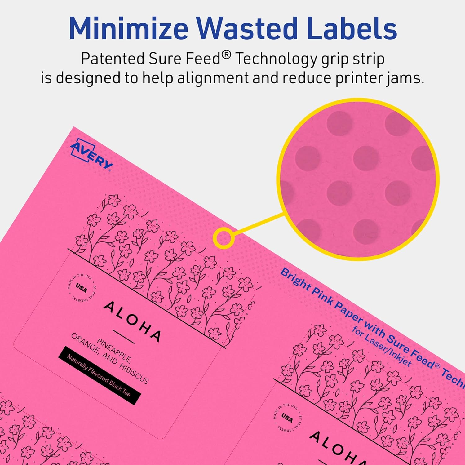 AVERY Bright Pink Square Labels, 2-3/4 in, Print-to-the-Edge, Sure Feed