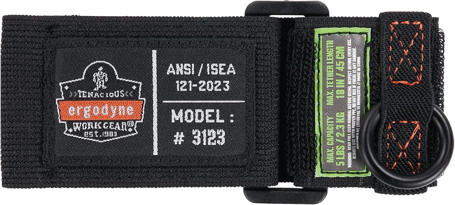 Ergodyne Squids 3123 Tool Wristband with D-Ring Tool Lanyard Tethering Attachment Point, Tool Weight Rating 5lbs