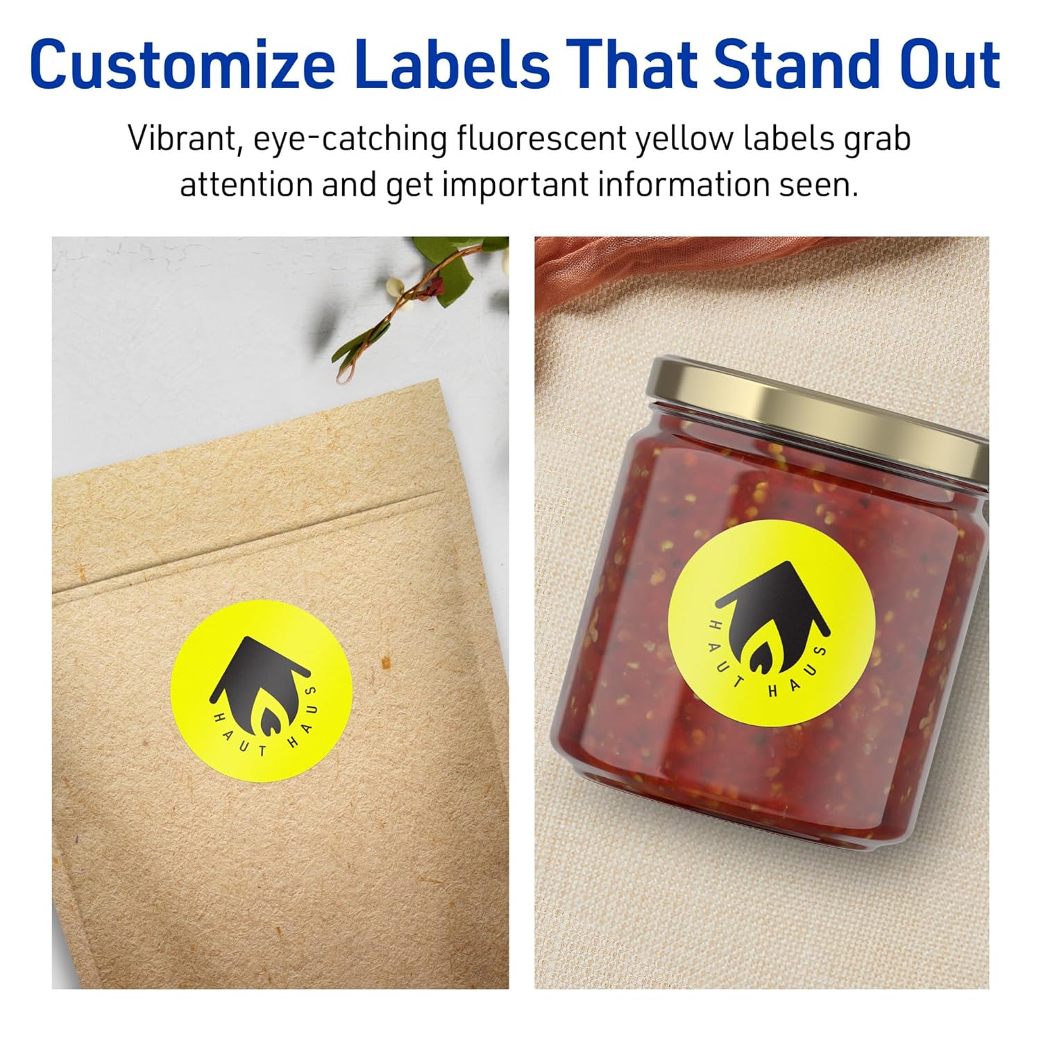 Avery Printable Round Labels, Sure Feed Technology, 1-5/8" Diameter, Neon Yellow, Print-to-the-Edge, Laser/Inkjet Printable