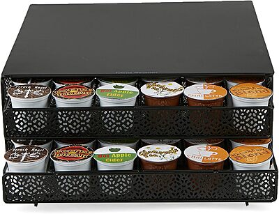 Mind Reader Single Serve Coffee Pod Organizer with 2 Drawers, 72 Pod Capacity, Metal Mesh, 13"L x 12.75"W x 5"H, Black Square 72 Capacity