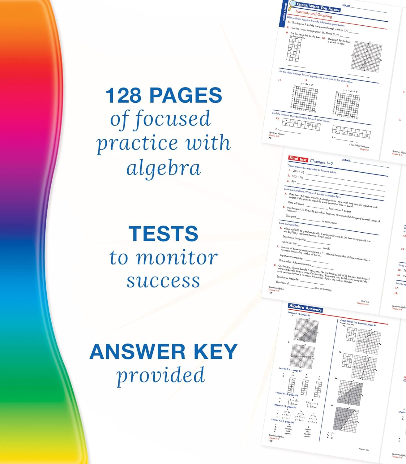 Spectrum Algebra 1 Workbook, Ages 11-14, Grades 6-8 Algebra/Pre-Algebra Workbook Covering Fractions, Algebra Equations, Graphing, Rational Numbers, ... Grade, 8th Grade Math For Kids (Volume 109)