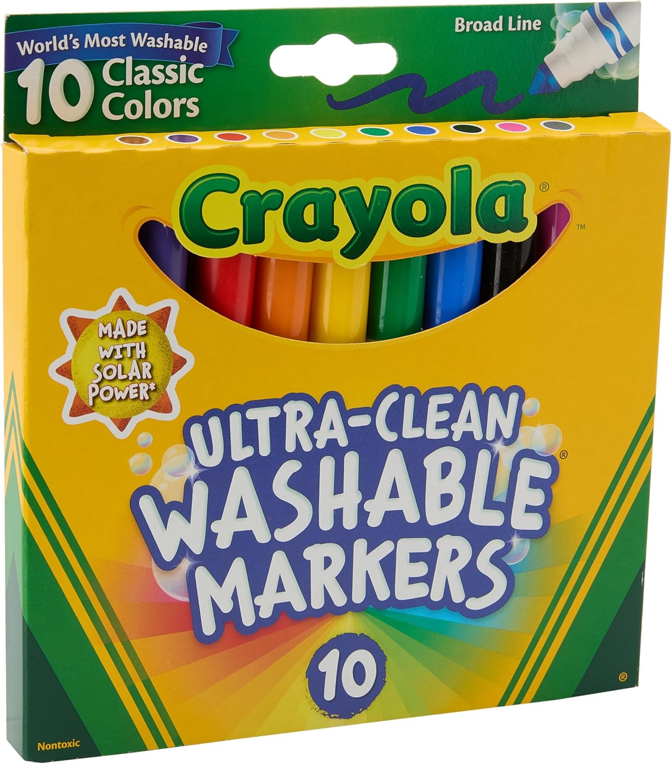 Crayola Ultra-Clean Washable Markers, Broad Tip, Assorted Classic Colors, Box Of 10