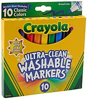 Crayola Ultra-Clean Washable Markers, Broad Tip, Assorted Classic Colors, Box Of 10
