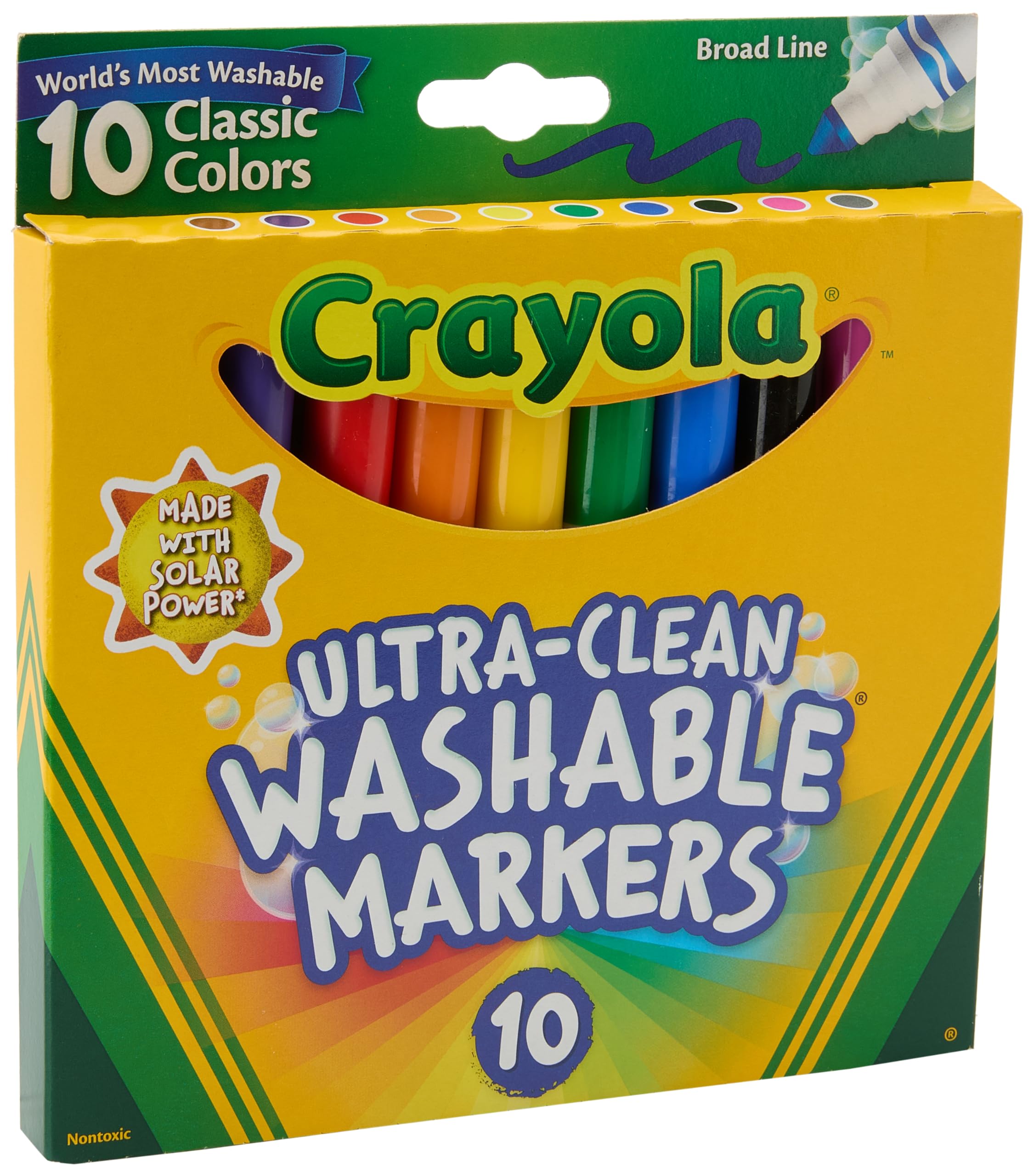 Crayola Ultra-Clean Washable Markers, Broad Tip, Assorted Classic Colors, Box Of 10