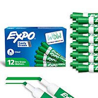 EXPO Dry Erase Markers, Low Odor Ink, Green, Chisel Tip, 12 Count - Whiteboard, Calendar, Organization
