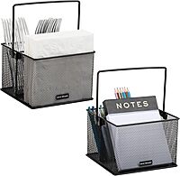 Mind Reader Utensil Holder, Silverware and Napkin Caddy, Outdoor Utensil Organizer, Metal Mesh, 7"L x 7"W x 5"H, Set of 2