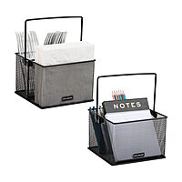 Mind Reader Utensil Holder, Silverware and Napkin Caddy, Outdoor Utensil Organizer, Metal Mesh, 7"L x 7"W x 5"H, Set of 2