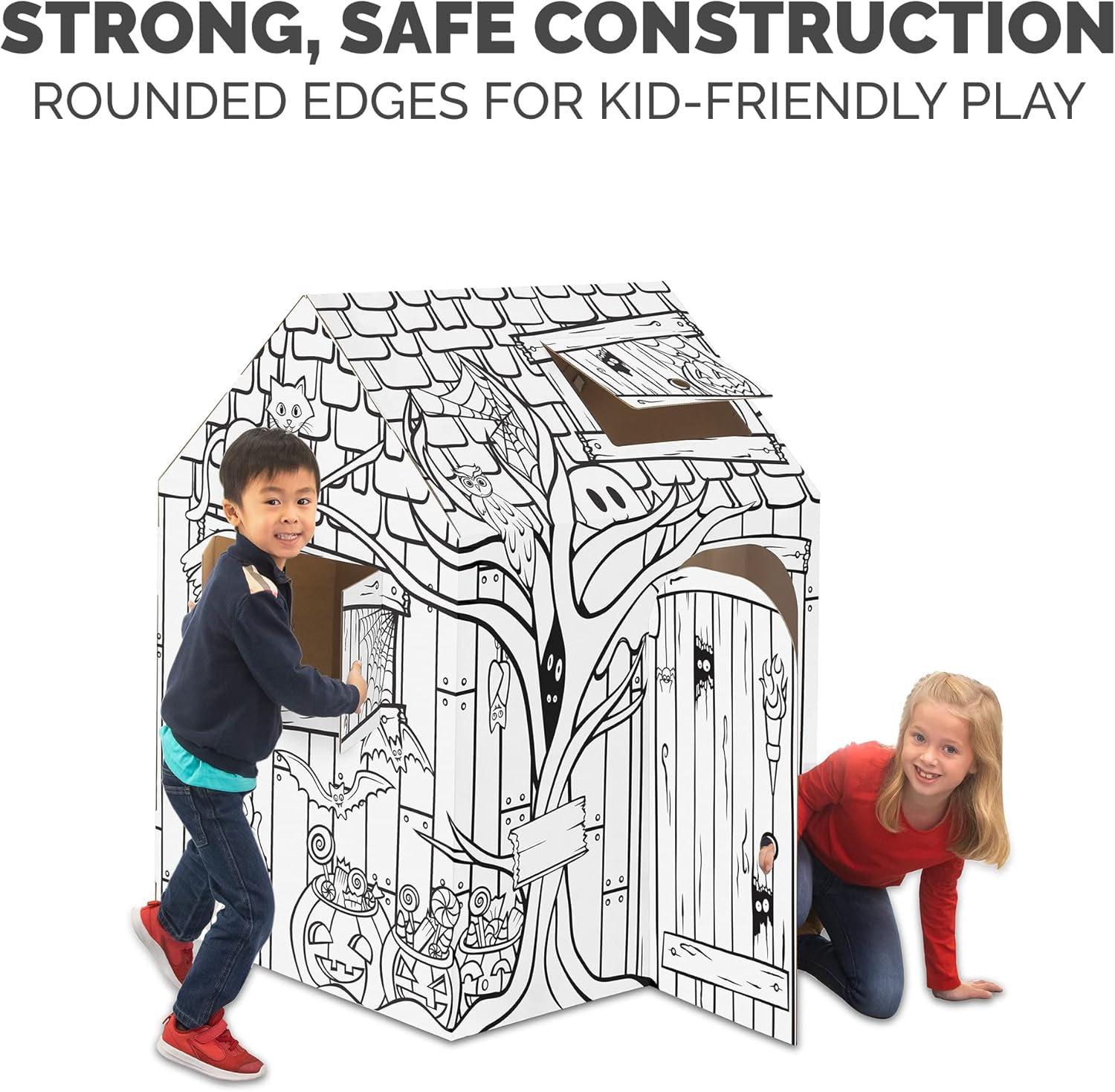 Bankers Box at Play Color in Halloween Playhouse, Cardboard Playhouse and Life Size Craft Activity for Kids and Families