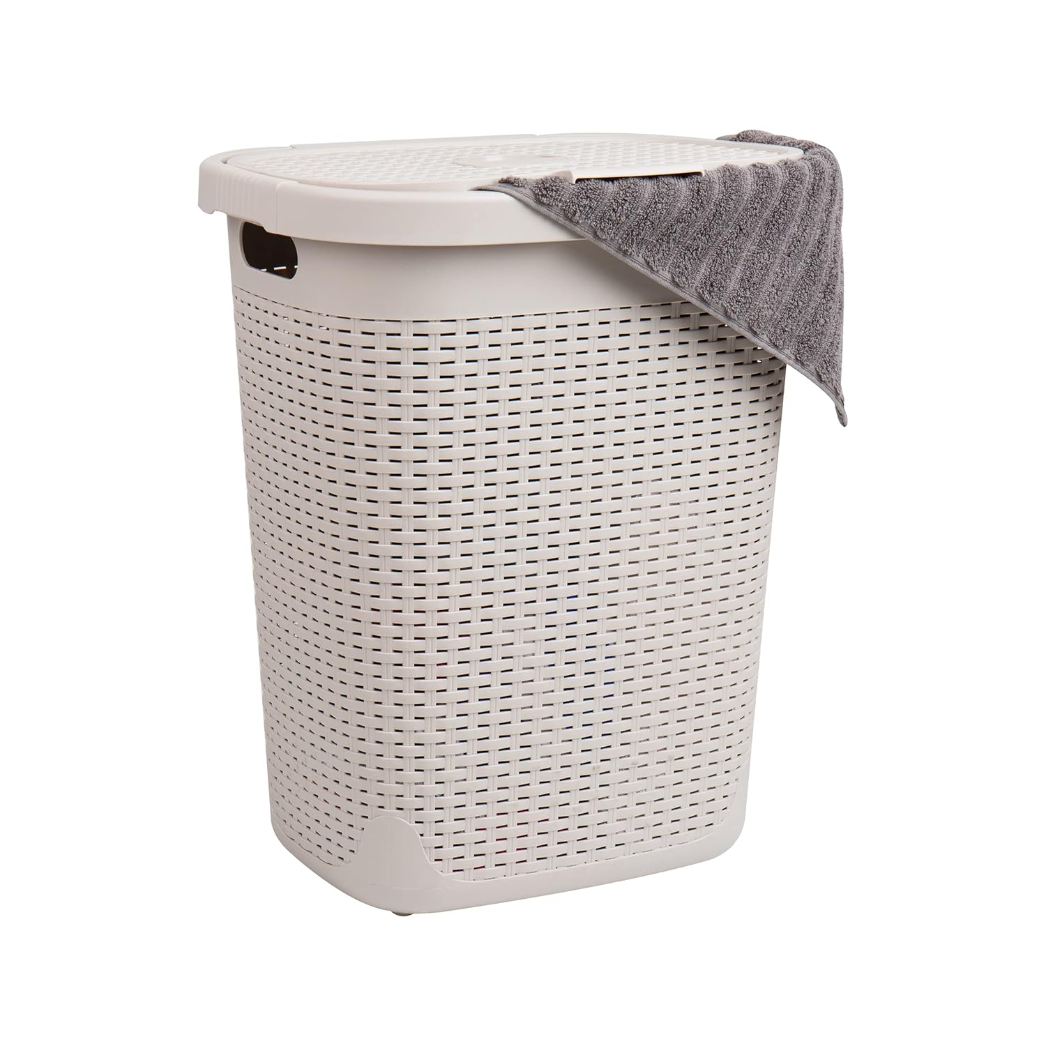 Mind Reader Slim Laundry Hamper with Lid, 50L Ventilated Plastic Wicker Basket