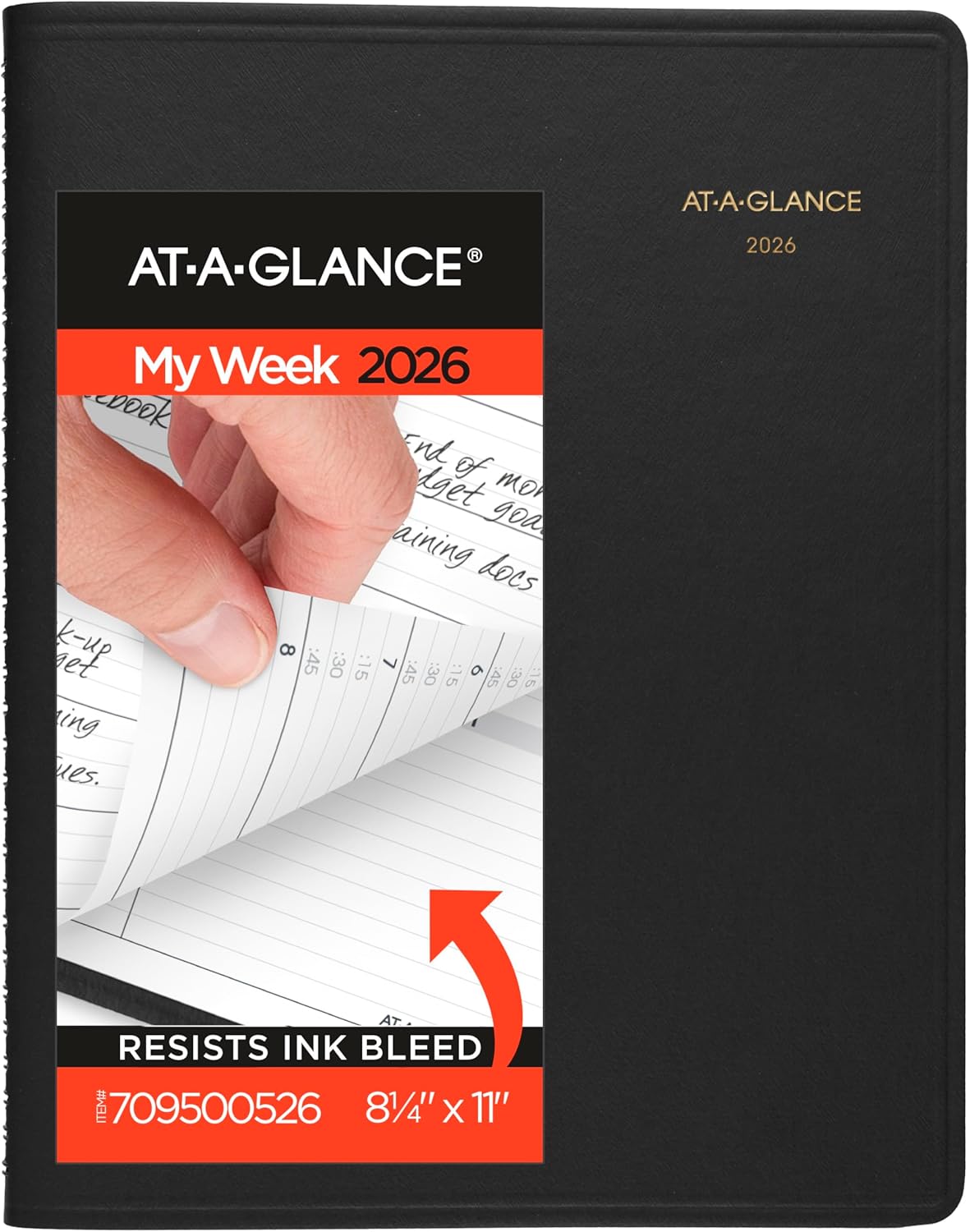 AT-A-GLANCE 2026 Appointment Book Planner, Weekly, 8-1/4" x 11", Large, Black (709500526) 2026 New Edition Black