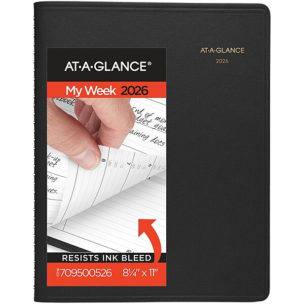 AT-A-GLANCE 2026 Appointment Book Planner, Weekly, 8-1/4" x 11", Large, Black (709500526) 2026 New Edition Black