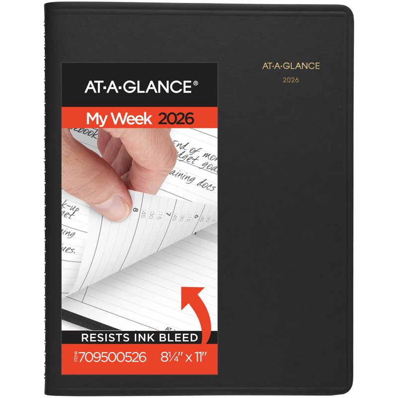 AT-A-GLANCE 2026 Appointment Book Planner, Weekly, 8-1/4" x 11", Large, Black (709500526) 2026 New Edition Black