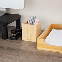 MIND READER Bamboo Desktop Organizer Office Storage