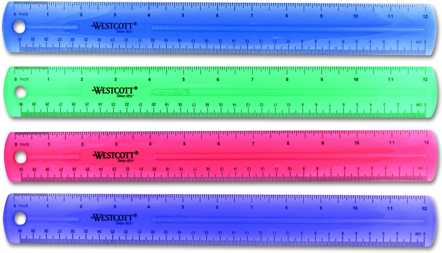 Westcott Jeweltone Plastic Ruler, 12 Inch, Assorted Transparent Colors (12975), Clear