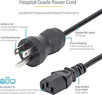StarTech.com Green Dot Hospital-Grade Power Cords and Extension Cords (NEMA 5-15P to C13 / 5-15R)