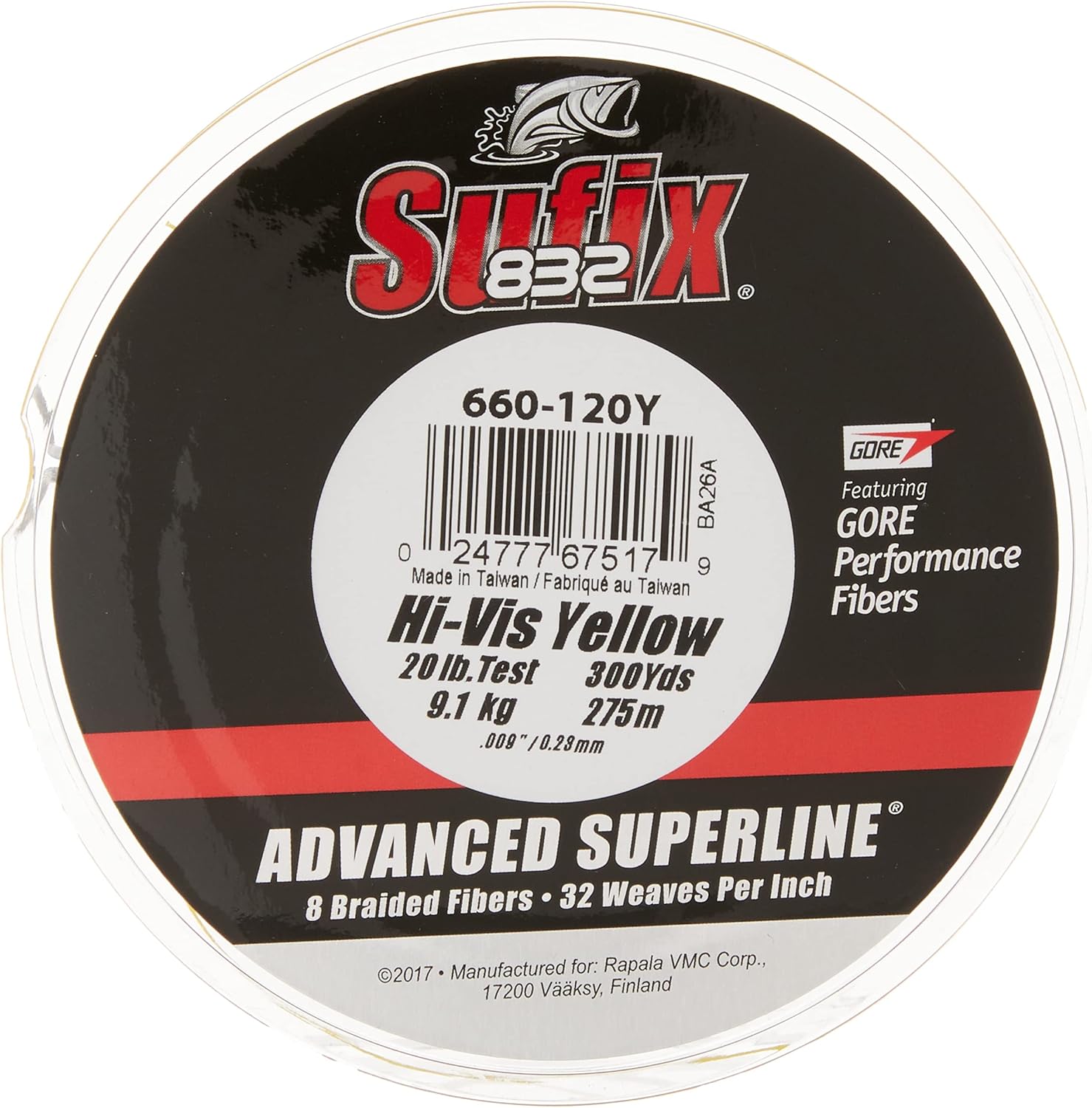 Sufix 832 Advanced Superline Braid, Hi-Vis Yellow, 20-Pound/300-Yard Spool (660-120Y)