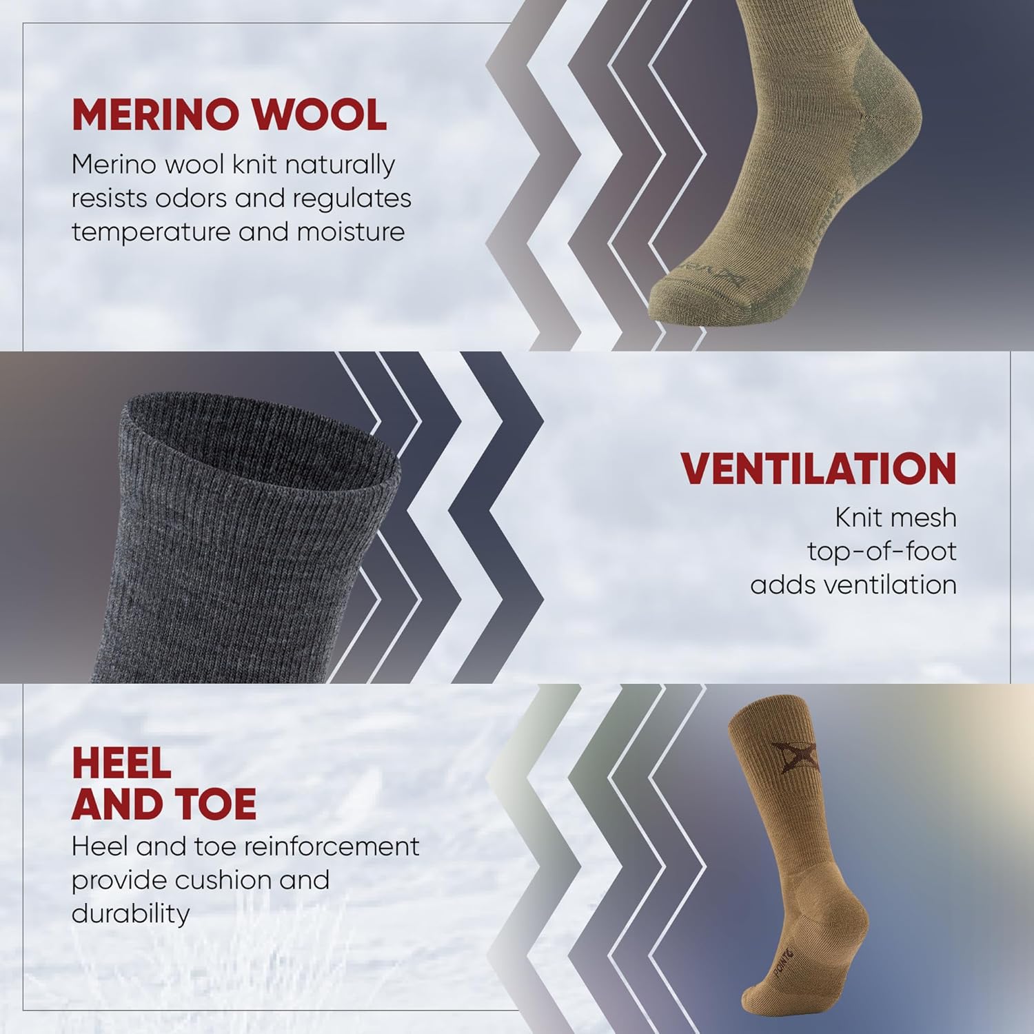 VERTX VaporCore Mens 10" Tactical Merino Wool Crew Socks