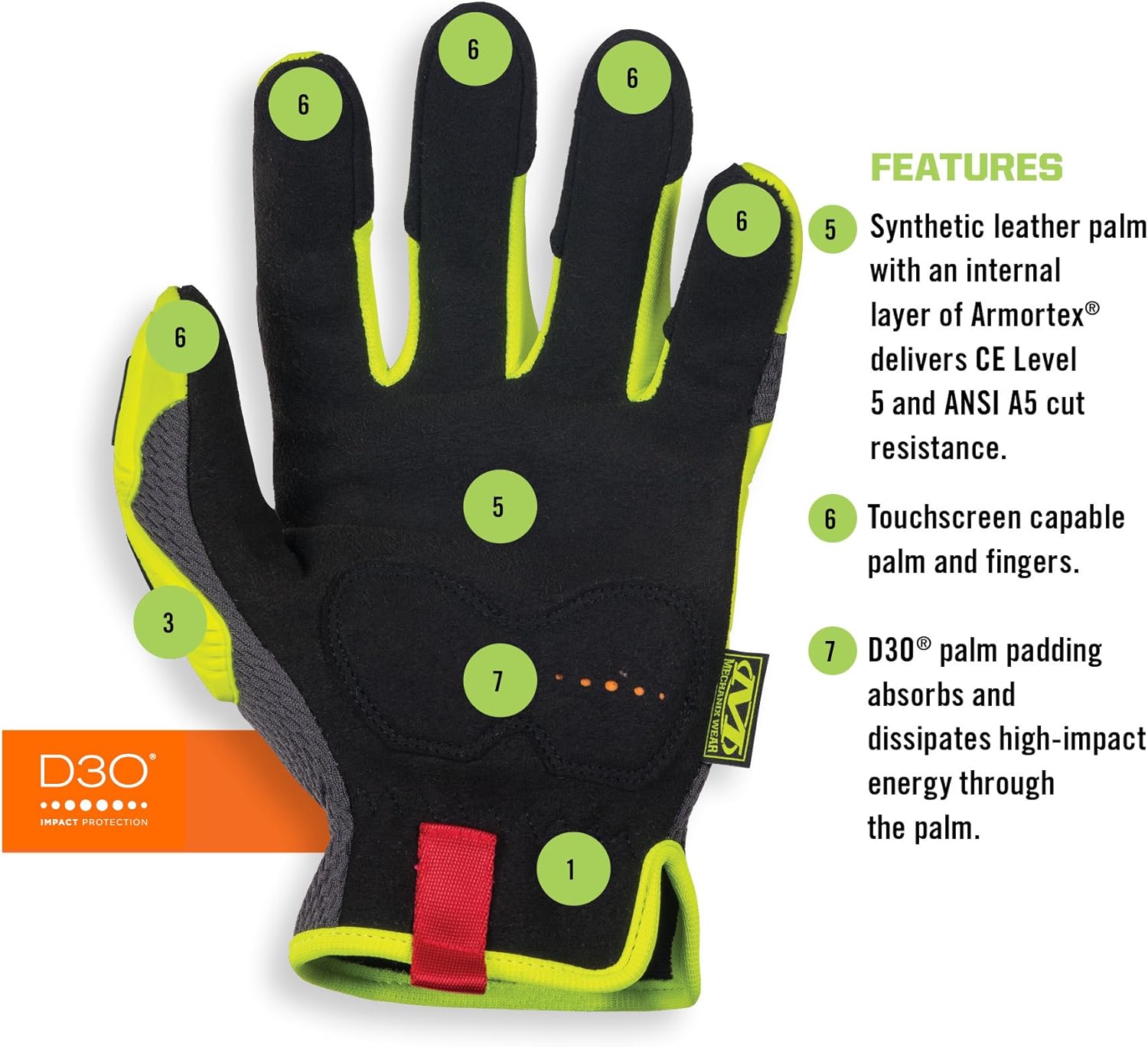 Mechanix Wear Hi-Viz M-Pact Open Cuff Gloves