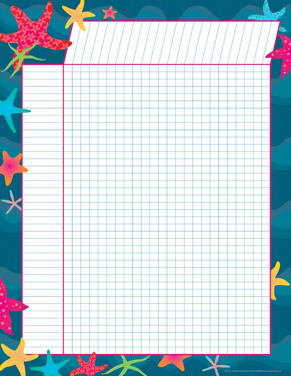 Barker Creek Kai Ola Incentive Chart Set of 4, Four Coordinating Incentive Charts in Colorful Tropical Sea Life Designs