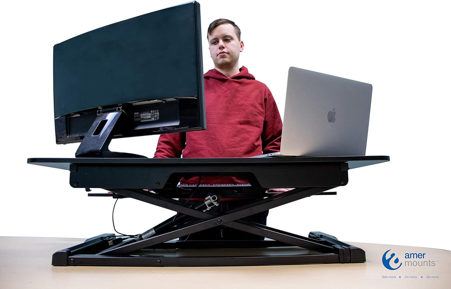 Amer EZriser36 Height Adjustable sit/Stand Desk Computer Riser, Dual Monitor Capable