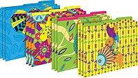 BARKER CREEK Designer File Folders Set of 12, Boho Animals, Multi-Design, Bohemian on Outside, Solid Colors on Inside
