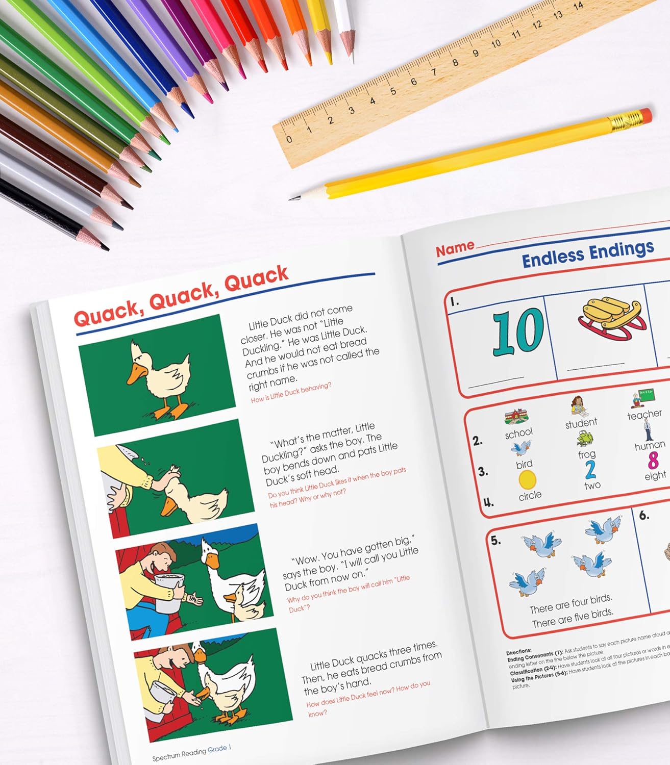 Spectrum 1st Grade Reading Comprehension Workbook, Ages 6 to 7, Reading Grade 1, Letters and Sounds, Sight Words Recognition