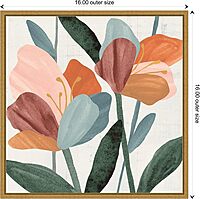 Amanti Art Framed Canvas Wall Art 16x16 Azalea Flowers Joining II by Annie Warren, Framed Wall Art Canvas, Abstract Artwork