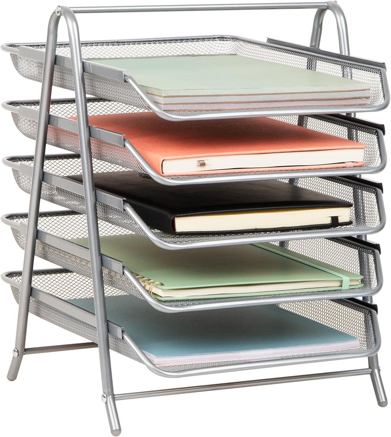 MIND READER 5-Tier Paper Tray Organizer, Metal Mesh Desktop File Storage