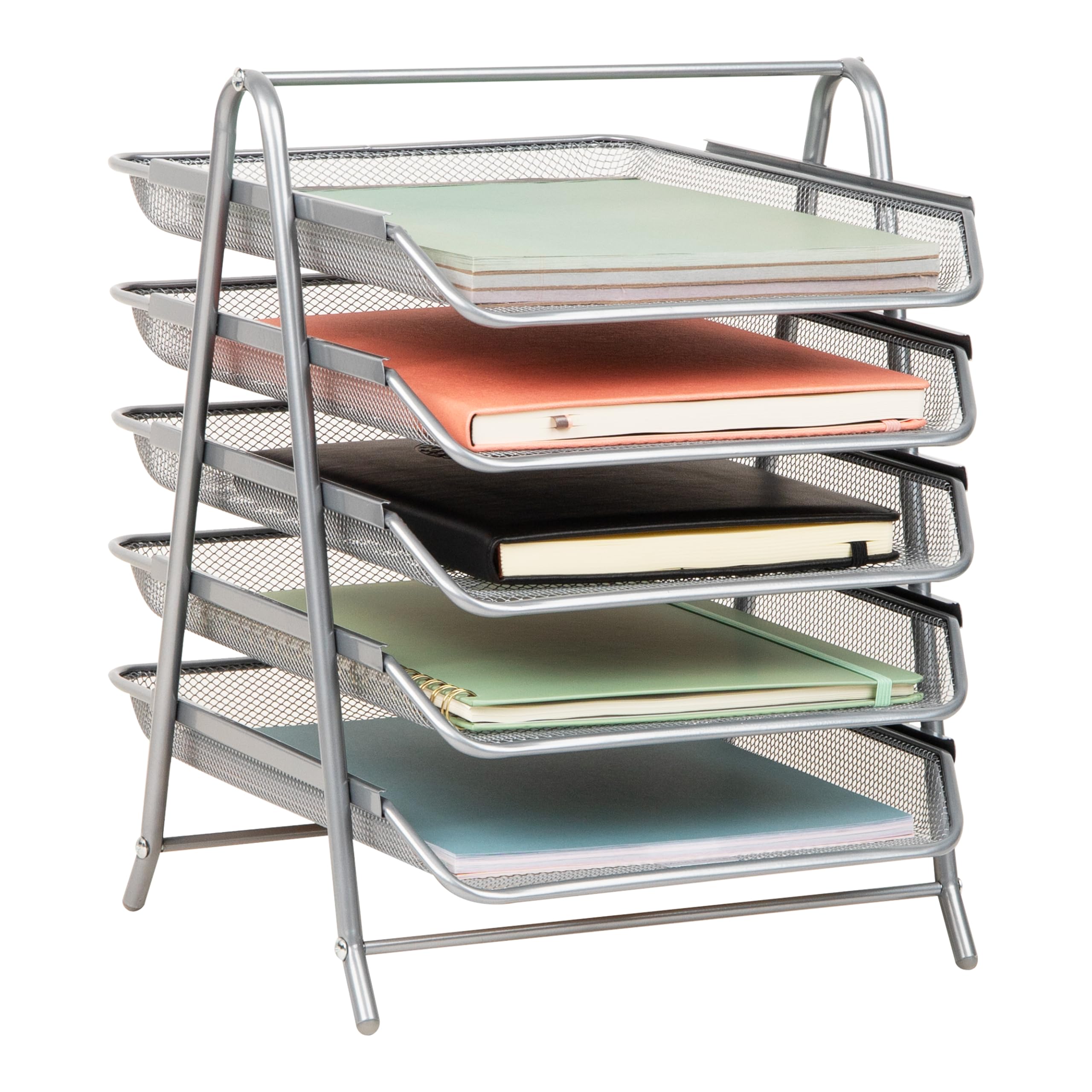 MIND READER 5-Tier Paper Tray Organizer, Metal Mesh Desktop File Storage