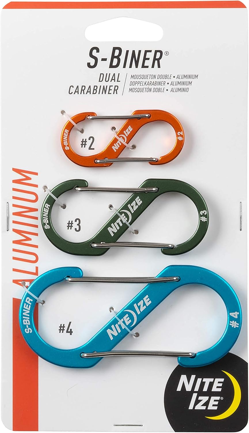 Nite Ize S-Biner Dual Carabiner Sizes #2,3,4, Orange/Olive/Blue
