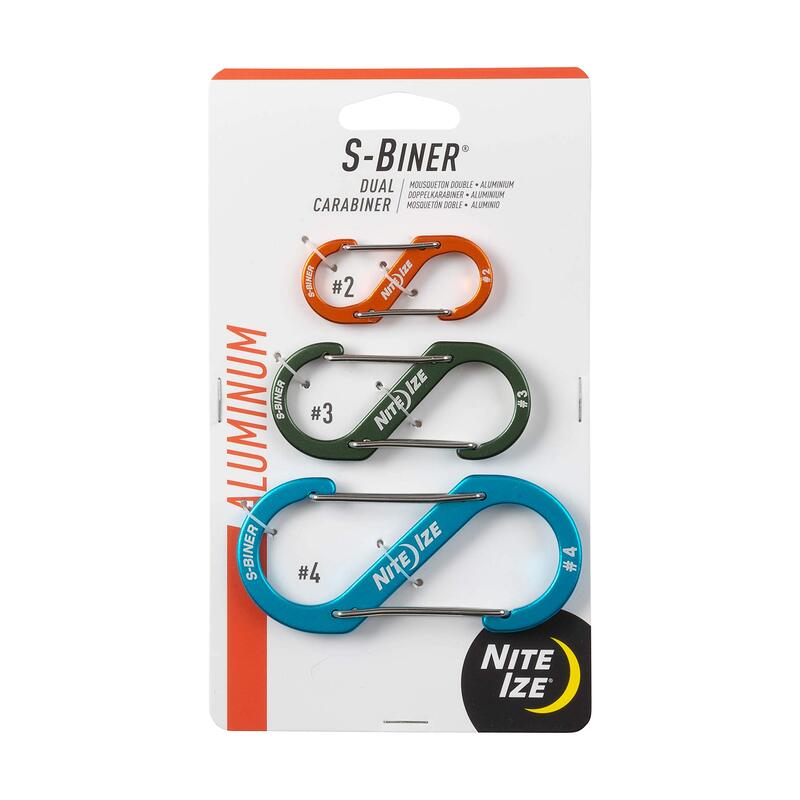 Nite Ize S-Biner Dual Carabiner Sizes #2,3,4, Orange/Olive/Blue