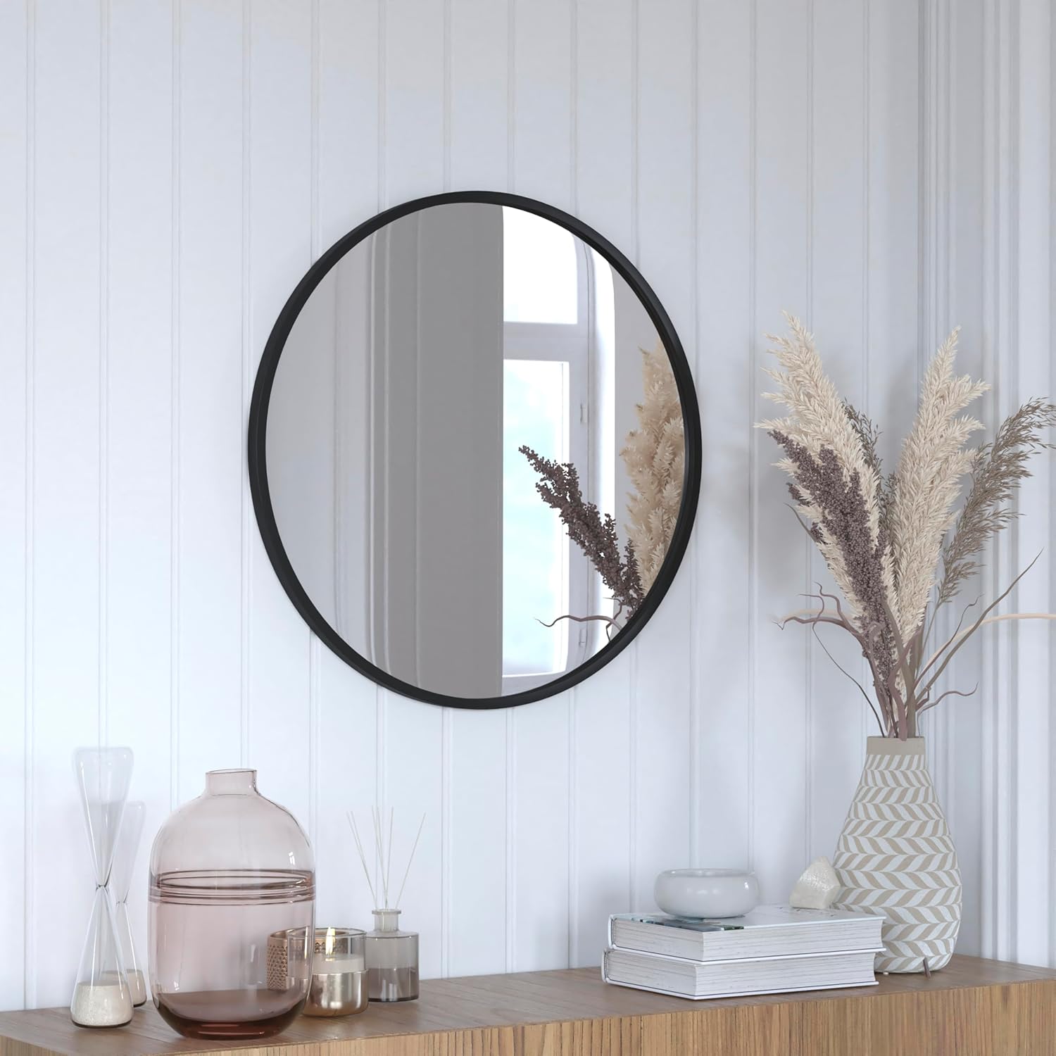 Flash Furniture Julianne Large Round Wall Mirror - Black Circle Accent Mirror
