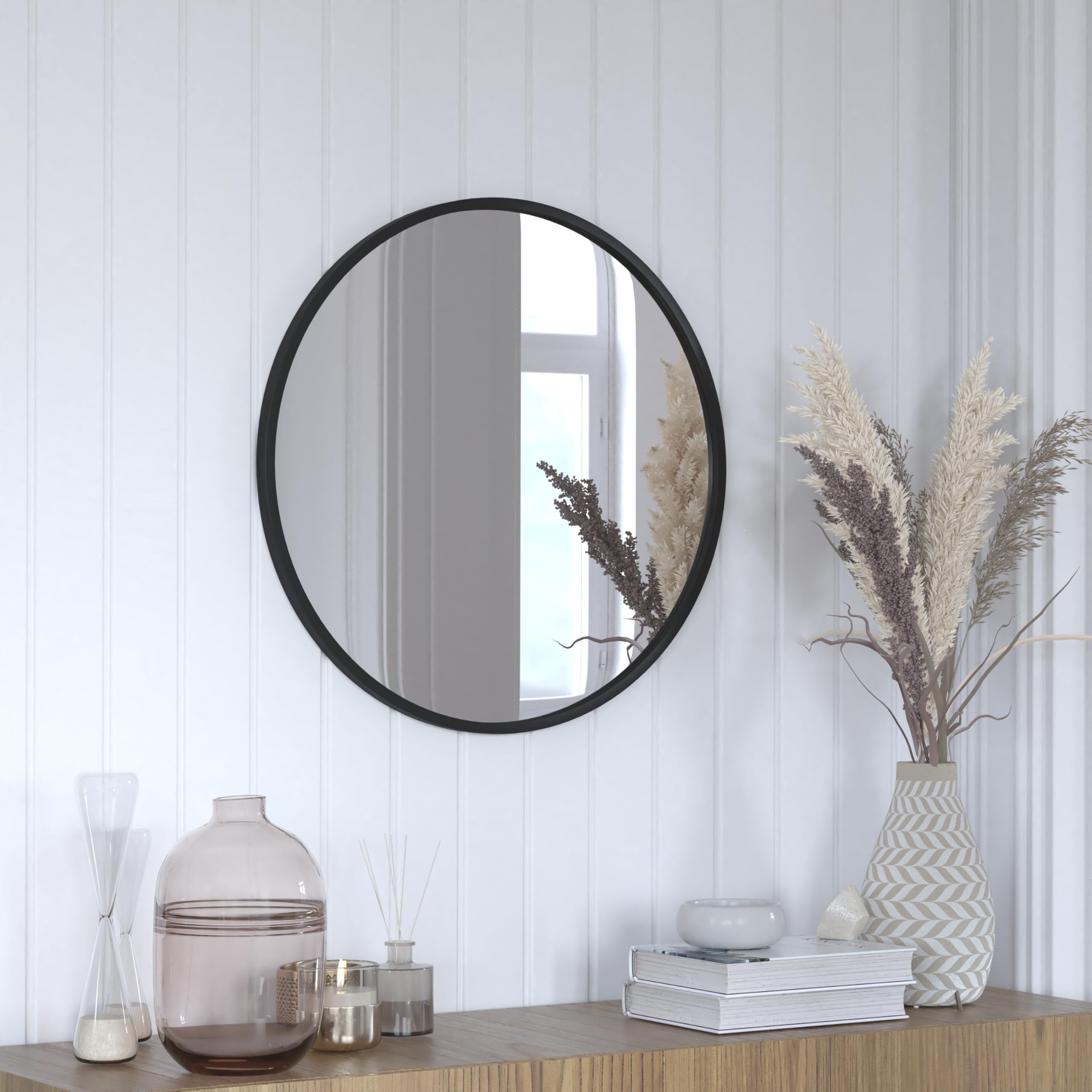 Flash Furniture Julianne Large Round Wall Mirror - Black Circle Accent Mirror