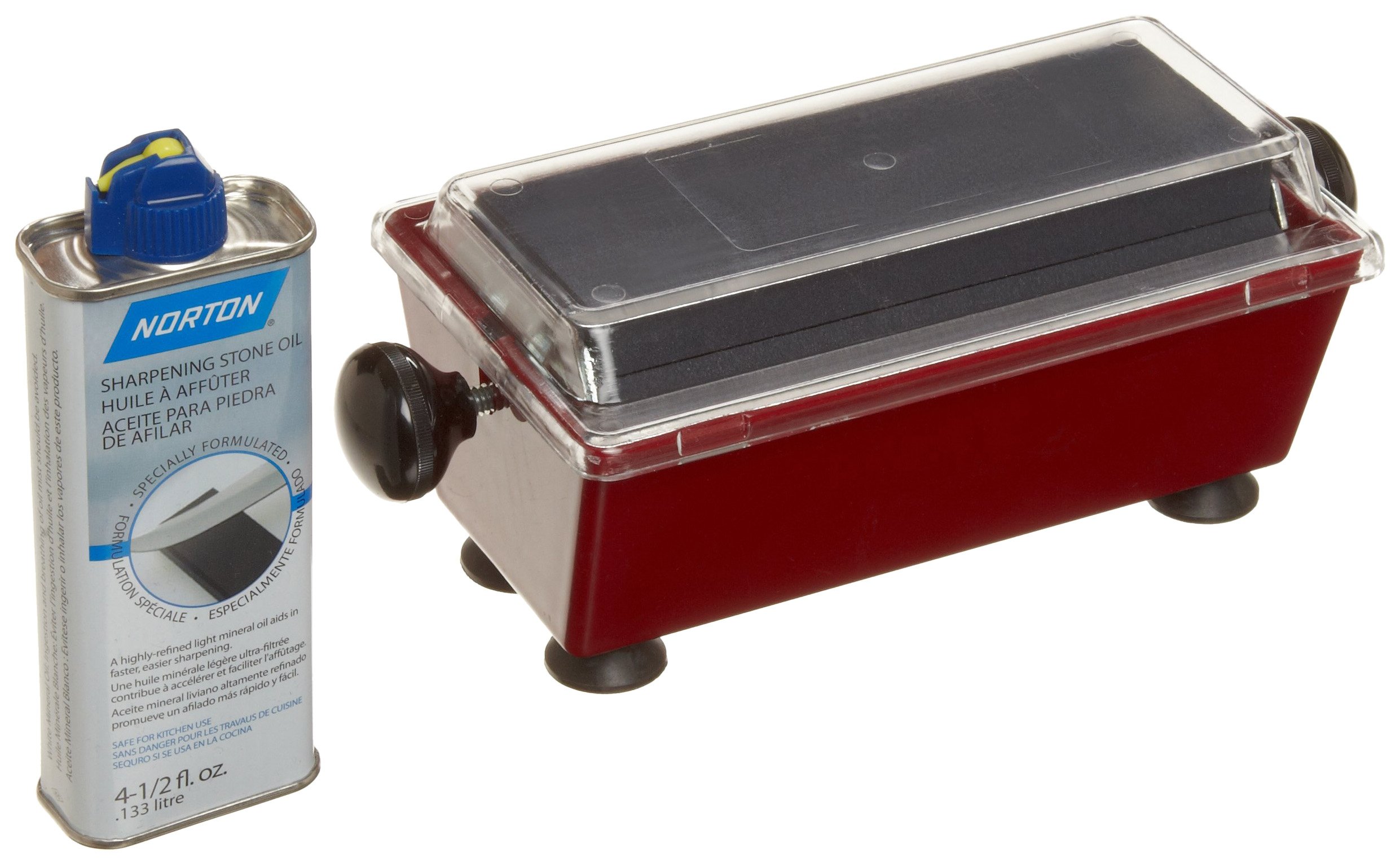 Norton-Saint Gobain Abrasives IM100 3-in-1 Tool and Knife Sharpening System, Medium/Coarse Crystolon & Fine India Stones