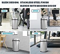 Alpine 17-Gallon Stainless Steel Swing Top Trash Can – Commercial Grade Round Garbage Bin with Odor Control Lid, Brushed Finish, Large Capacity for Home, Office & High-Traffic Areas