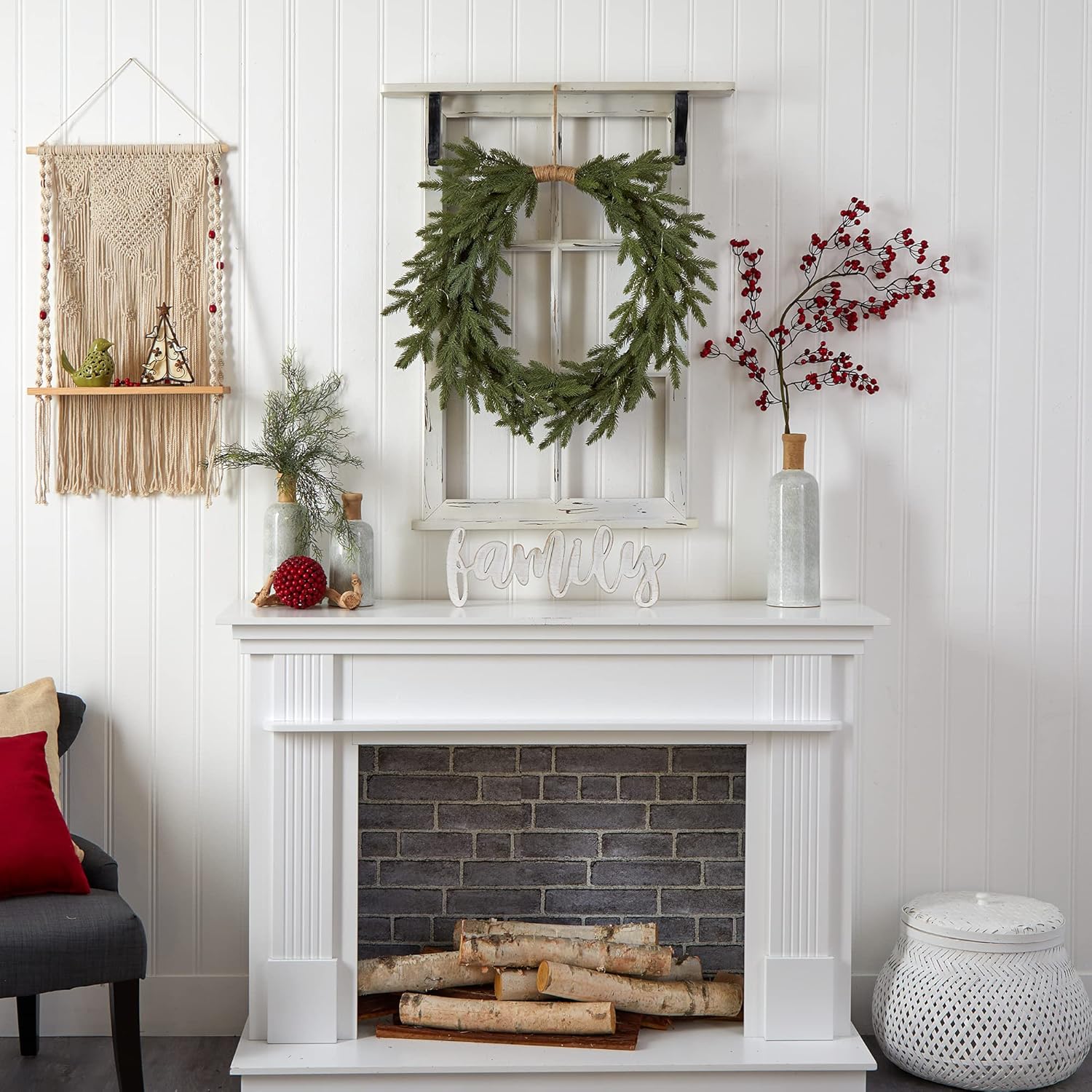 Nearly Natural 24in. Holiday Christmas Pre-Lit Cascading Pine Artificial Wreath