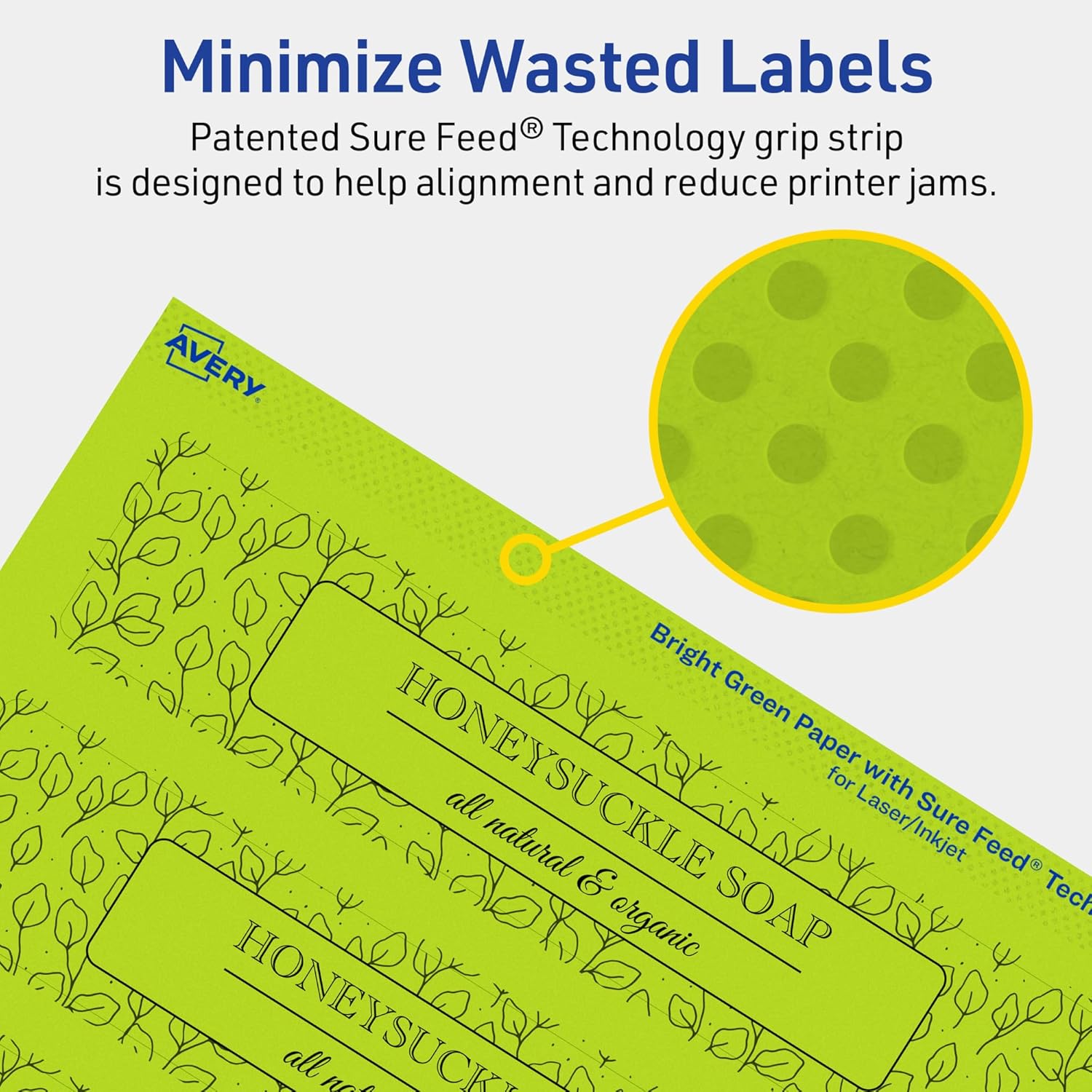 Avery Printable Rectangle Labels, Sure Feed Technology, 1.5 x 7.5, Bright Green, Print-to-The-Edge, Laser/Inkjet