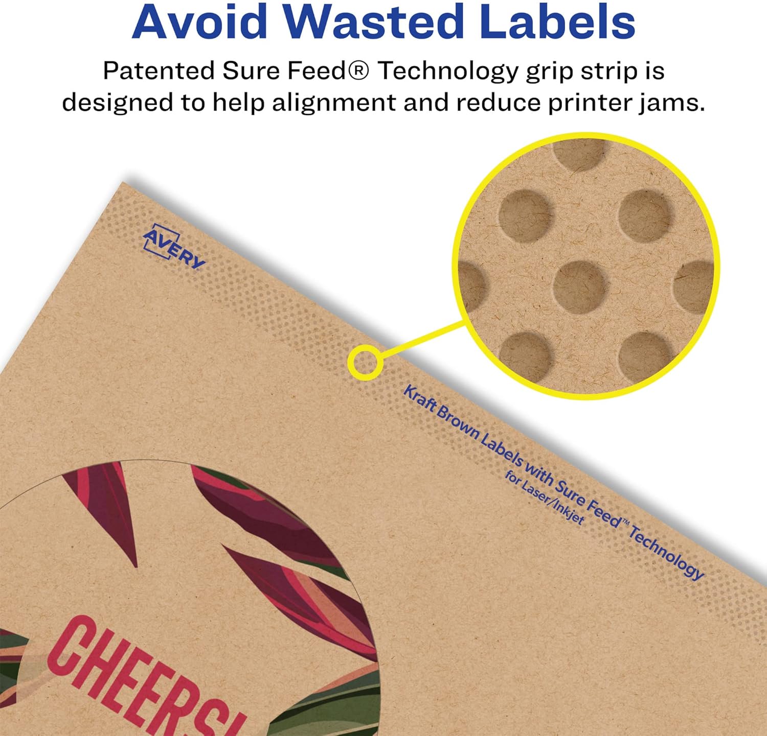 Avery Kraft Brown Round Labels, Sure Feed Technology, 3.5" Diameter, 60 Kraft Brown Labels, Print-to-The-Edge