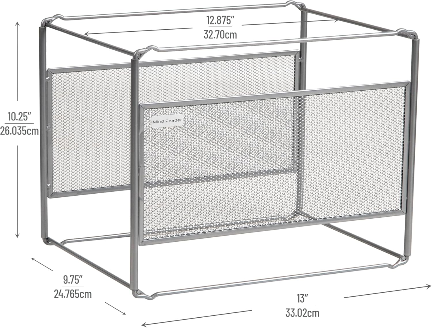 Mind Reader Hanging File Folder Organizer, Desktop Organizer, Metal Mesh, 13" L x 9.75" W x 10.25" H