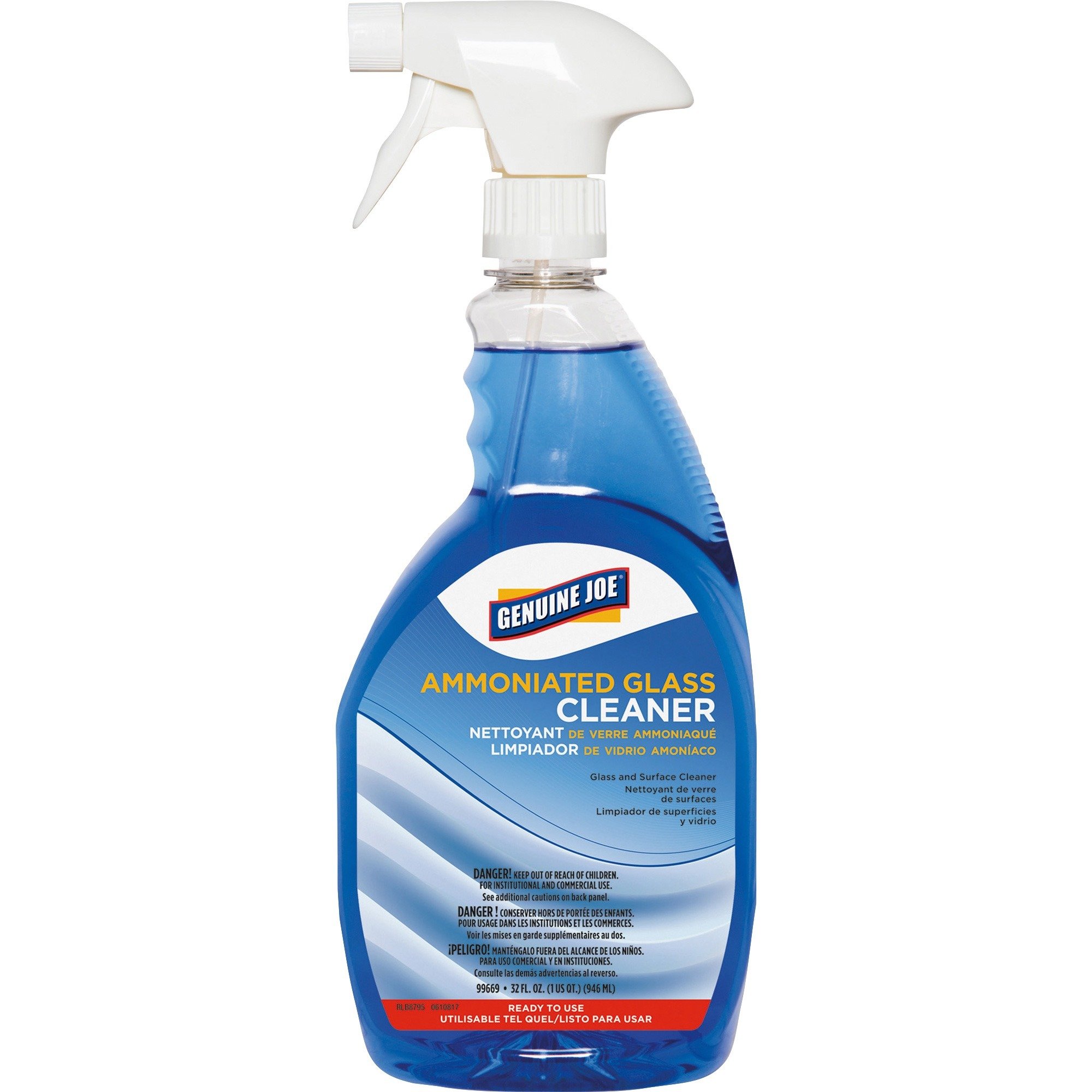 Genuine Joe Ammoniated Glass Cleaner - For Hard Surface - Ready-To-Use - 32 fl oz (1 quart) - 1 Each - Lint-free - Blue