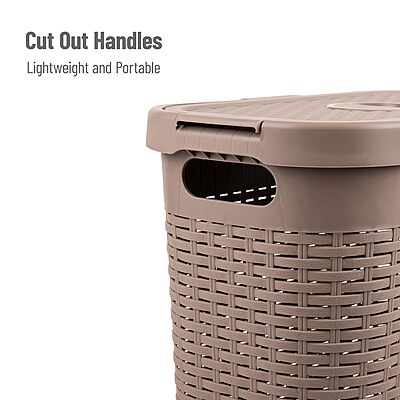 Mind Reader 40L Slim Laundry Hamper with Lid, Wicker-Style Plastic