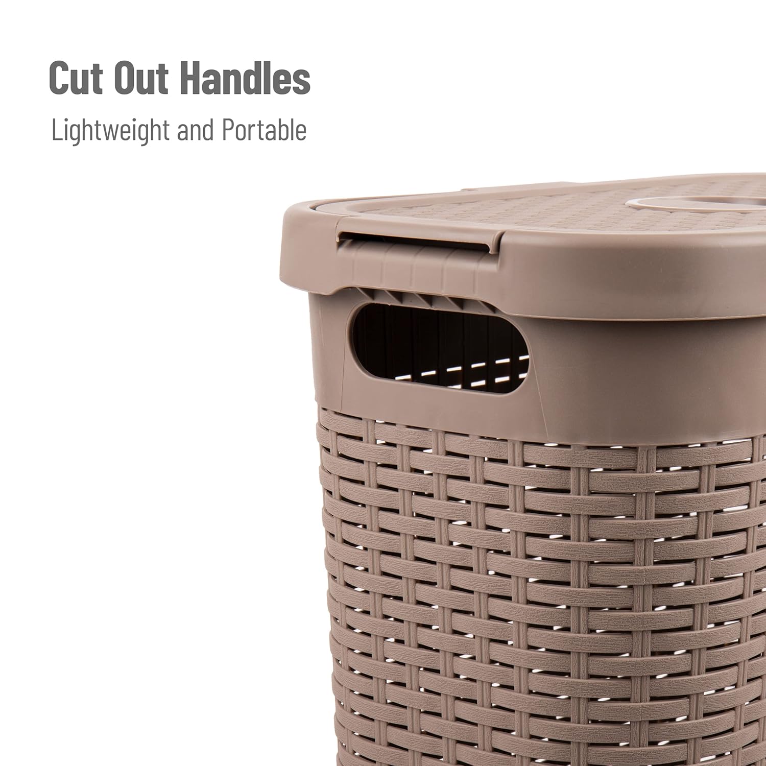 Mind Reader 40L Slim Laundry Hamper with Lid, Wicker-Style Plastic