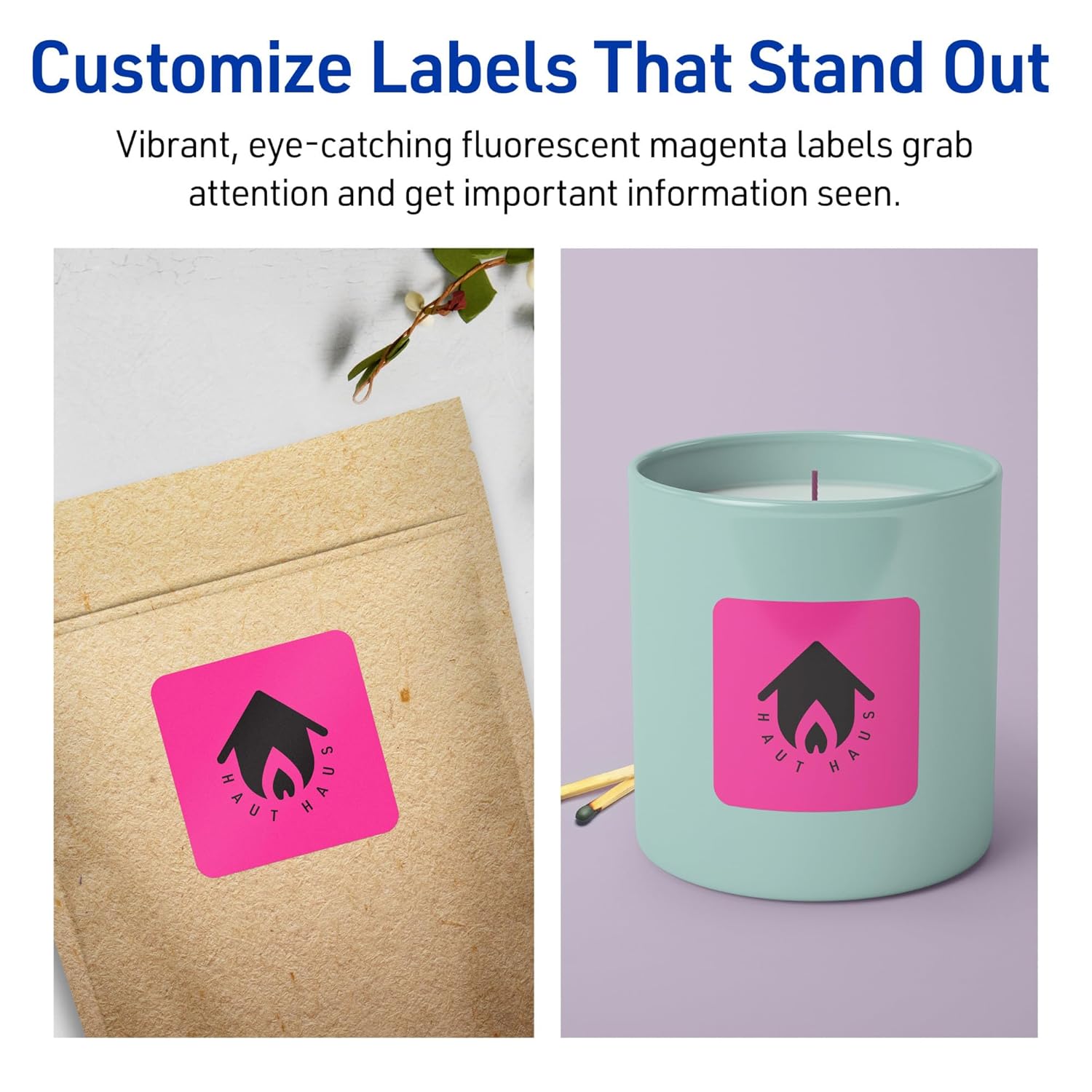 Avery Printable Square Labels, Sure Feed Technology, 2-1/2" x 2-1/2", Neon Magenta Labels, Laser/Inkjet Printable, 90 Total