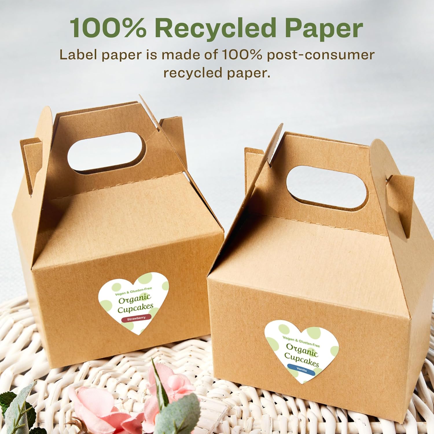 Avery EcoFriendly Matte White Recycled Heart Labels, 2-9/32" x 1-27/32", Print-to-The-Edge, Matte White Labels