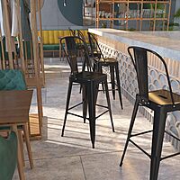 Flash Furniture Commercial Grade 30" High Black Metal Indoor-Outdoor Barstool with Removable Back Black Set of 1