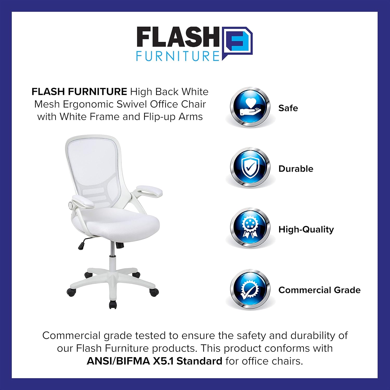 Flash Furniture Porter High-Back Mesh Ergonomic Swivel Office Chair with Adjustable Lumbar Support and Flip-Up Armrests