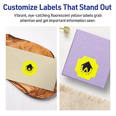 Avery Printable Square Scalloped Labels, Sure Feed Technology, 1-5/8" x 1-5/8", Neon Yellow, Print-to-the-Edge
